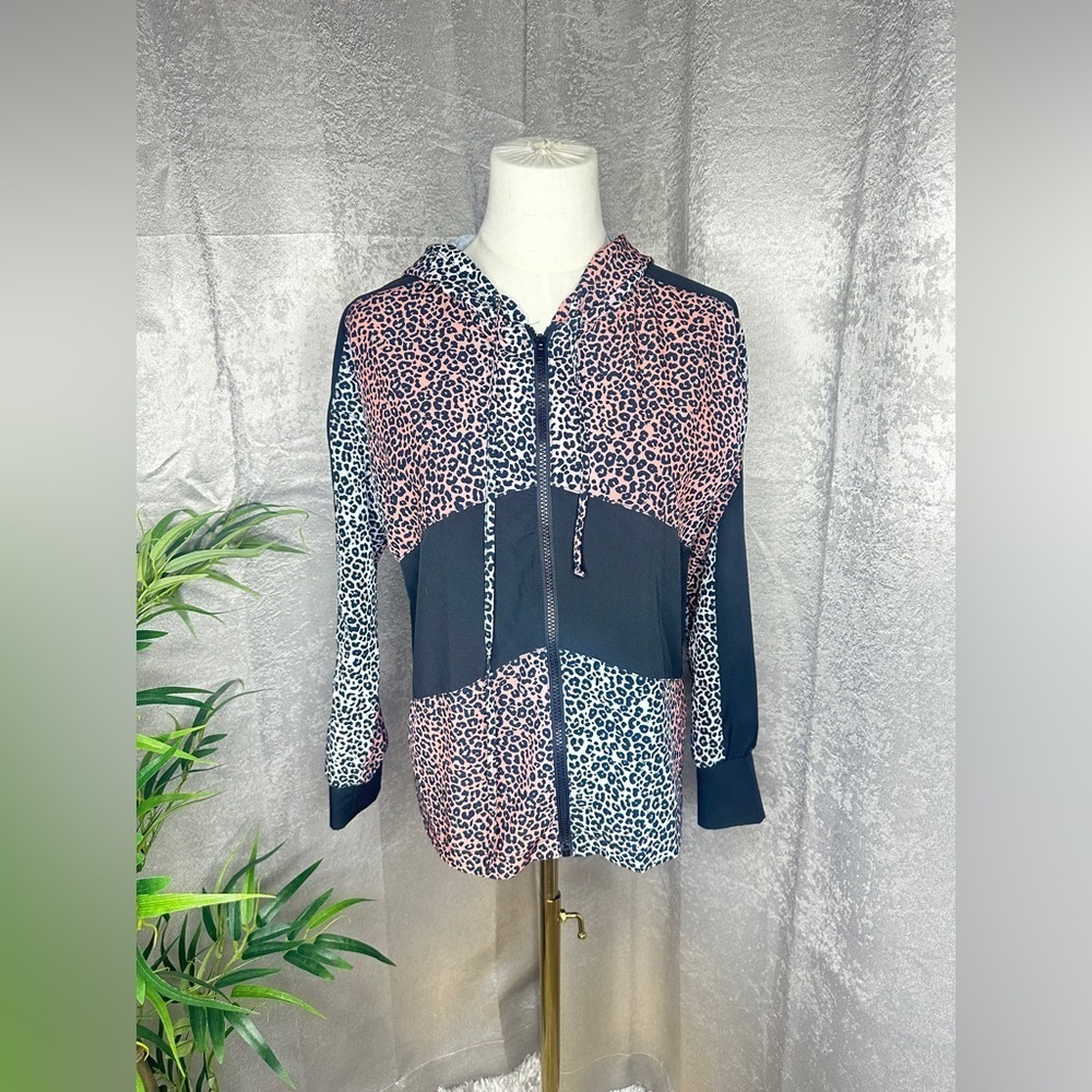 Jessica Simpson Women’s Leopard Print Lightweight Zip-Up Hooded Jacket Sz S